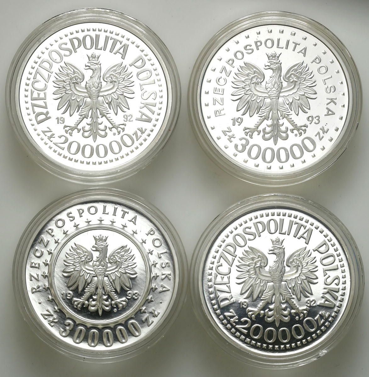III RP. 200 000 – 300  000 złotych 1992 – 1993 – zestaw 4 sztuk